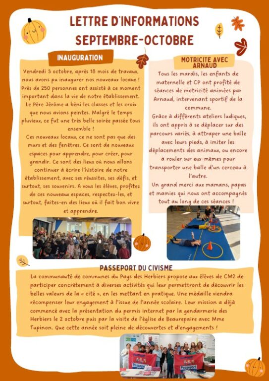 Lettre d’informations septembre-octobre